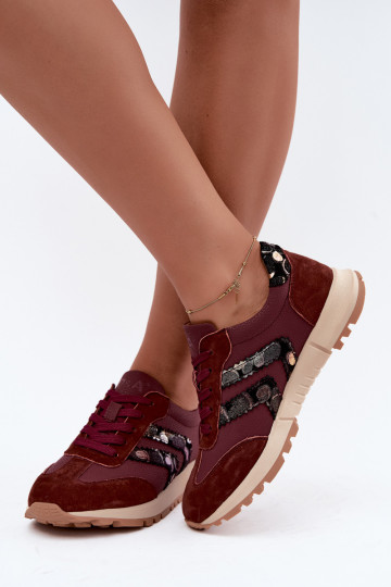 Damskie sneakersy z sztucznego zamszu D&A GR62-6015 w bordowym kolorze 2