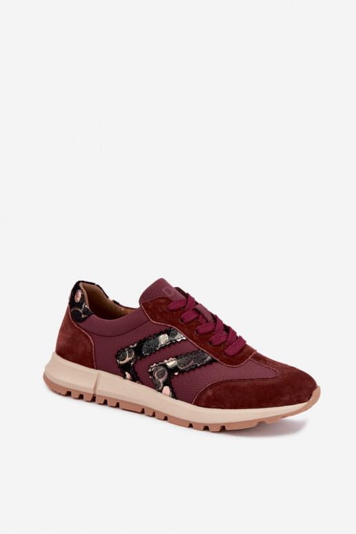 Women's faux suede sneakers D&A GR62-6015 in burgundy