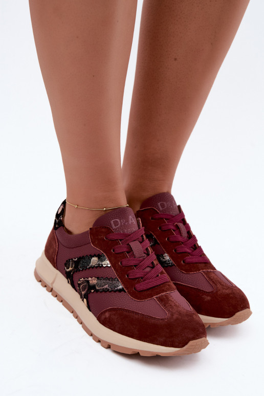 Damskie sneakersy z sztucznego zamszu D&A GR62-6015 w bordowym kolorze