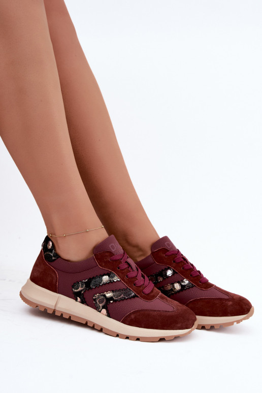 Damskie sneakersy z sztucznego zamszu D&A GR62-6015 w bordowym kolorze