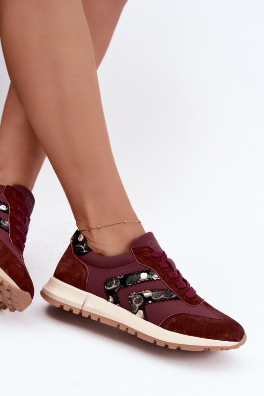 Damskie sneakersy z sztucznego zamszu D&A GR62-6015 w bordowym kolorze