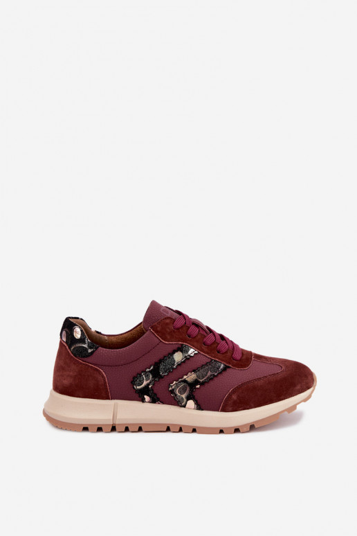 Women's faux suede sneakers D&A GR62-6015 in burgundy