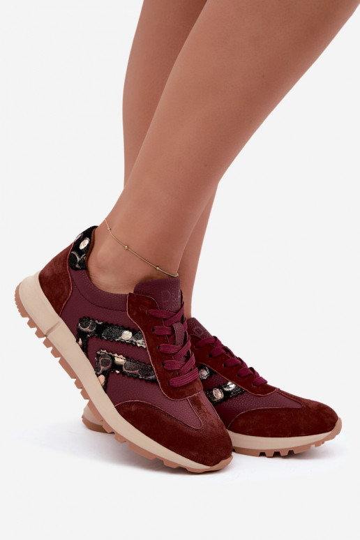 Women's faux suede sneakers D&A GR62-6015 in burgundy