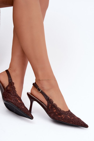 Lace-up sandals with thin heels in chocolate Talmeria