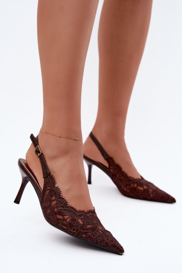 Lace-up sandals with thin heels in chocolate Talmeria 2