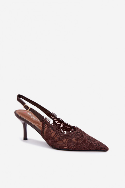 Lace-up sandals with thin heels in chocolate Talmeria
