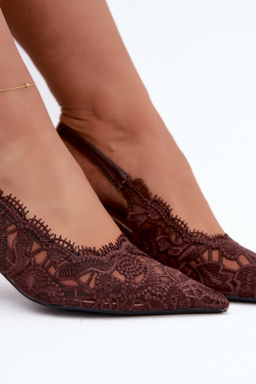 Lace-up sandals with thin heels in chocolate Talmeria