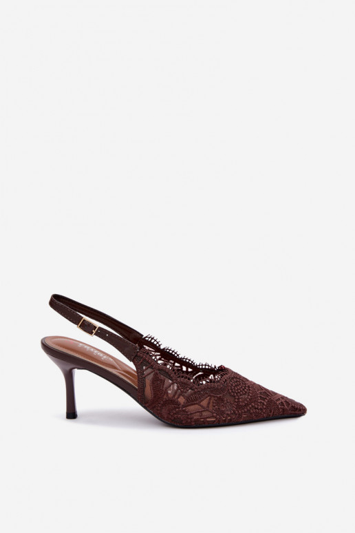 Lace-up sandals with thin heels in chocolate Talmeria