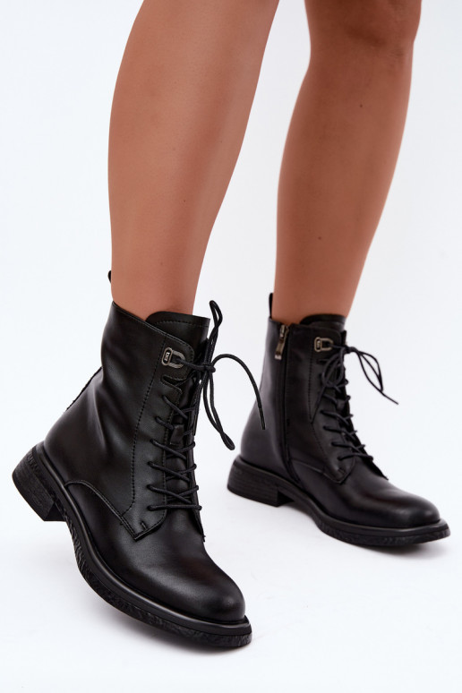 Insulated leather ankle boots Tai turiciejka K7751-01 in black