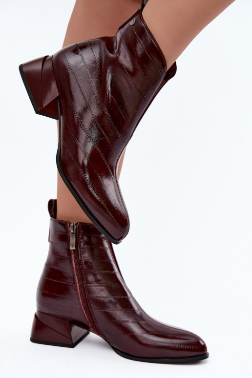 Insulated natural leather ankle boots Klocke Tai turiciejka K7675-23 in burgundy