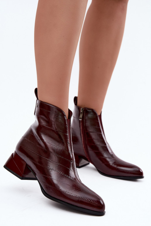 Insulated natural leather ankle boots Klocke Tai turiciejka K7675-23 in burgundy