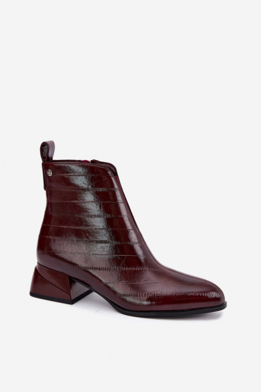 Insulated natural leather ankle boots Klocke Tai turiciejka K7675-23 in burgundy
