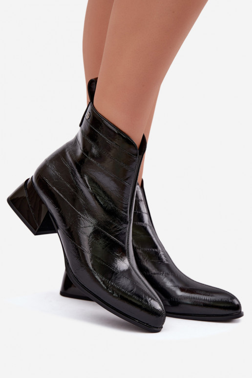 Insulated natural leather ankle boots Klocke Tai turiciejka K7675-01 in black