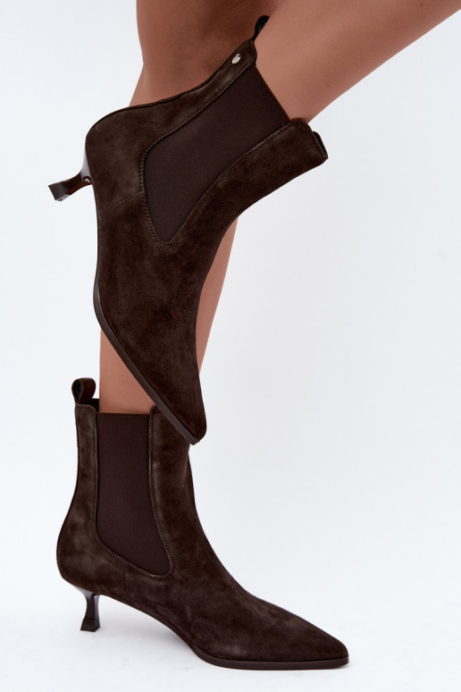 Insulated suede boots with heels Tai turiciejka K7756-02 in chocolate