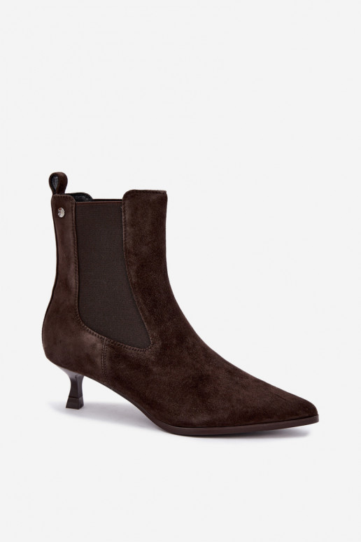 Insulated suede boots with heels Tai turiciejka K7756-02 in chocolate