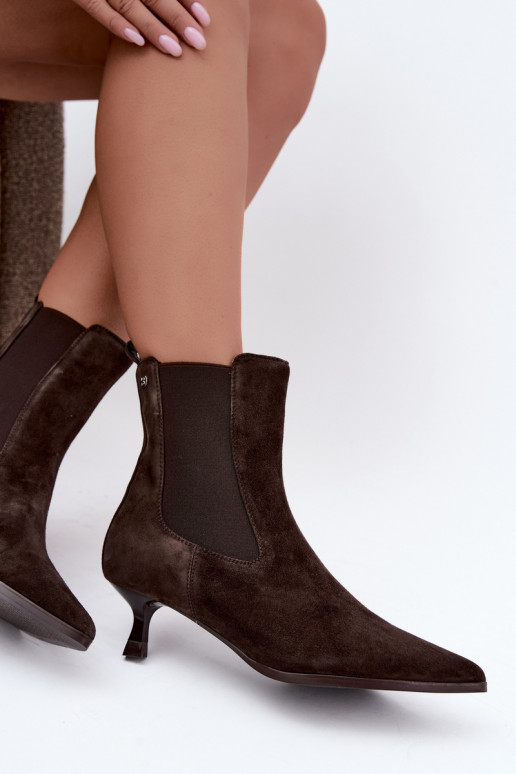 Insulated suede boots with heels Tai turiciejka K7756-02 in chocolate