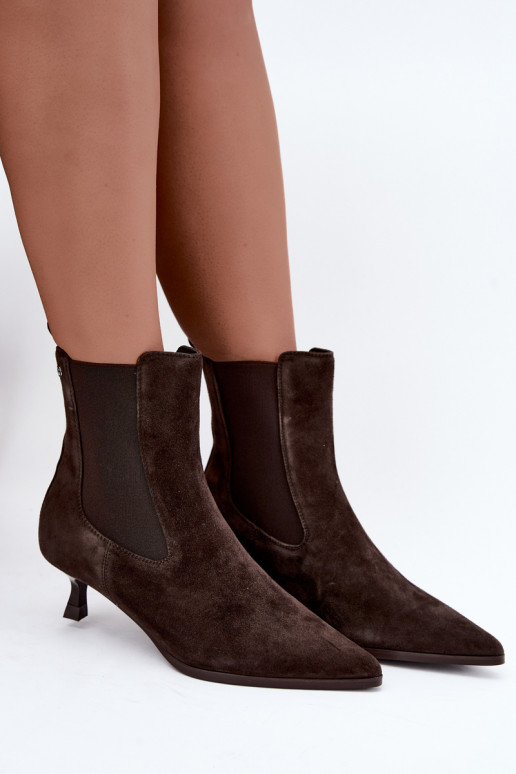 Insulated suede boots with heels Tai turiciejka K7756-02 in chocolate