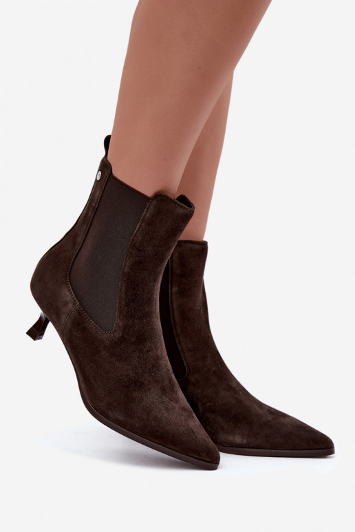 Insulated suede boots with heels Tai turiciejka K7756-02 in chocolate