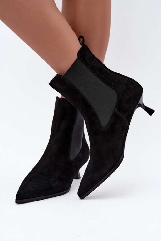 Insulated suede boots with heels Tai turiciejka K7756-01 in black