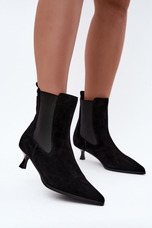 Insulated suede boots with heels Tai turiciejka K7756-01 in black