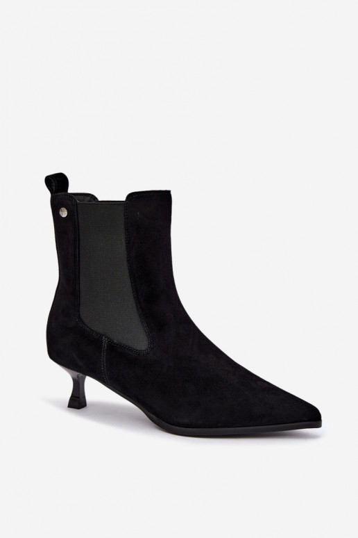 Insulated suede boots with heels Tai turiciejka K7756-01 in black