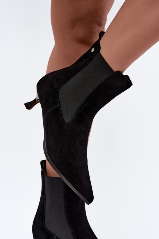 Insulated suede boots with heels Tai turiciejka K7756-01 in black