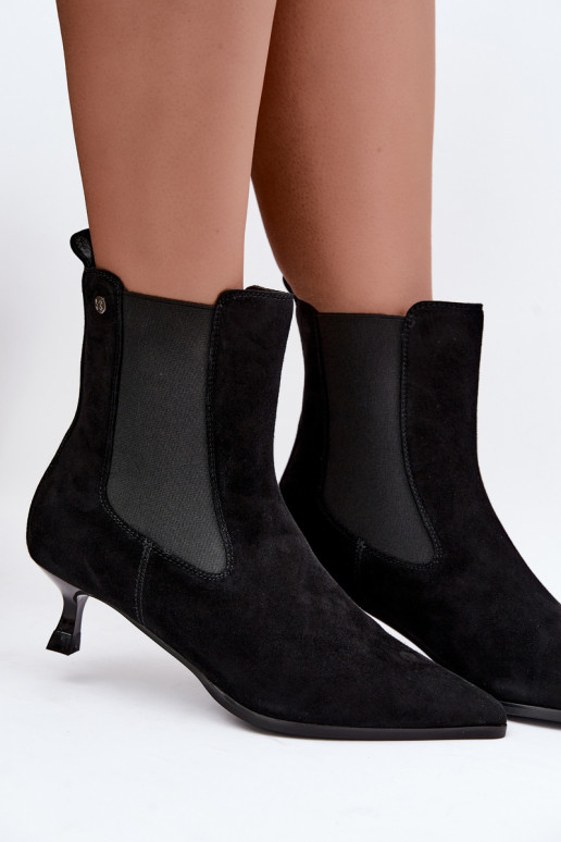 Insulated suede boots with heels Tai turiciejka K7756-01 in black