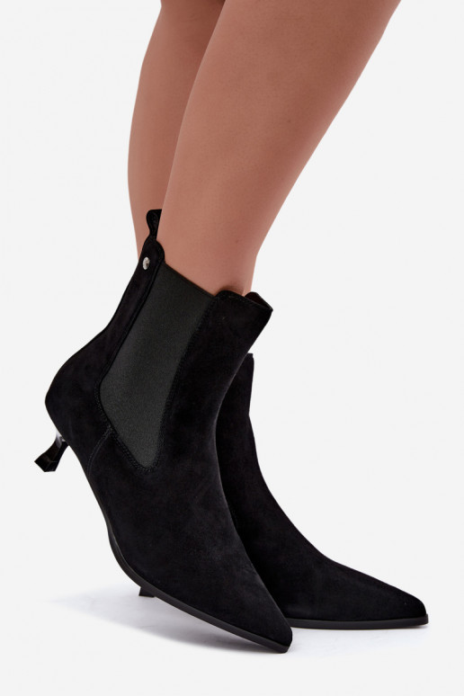 Insulated suede boots with heels Tai turiciejka K7756-01 in black