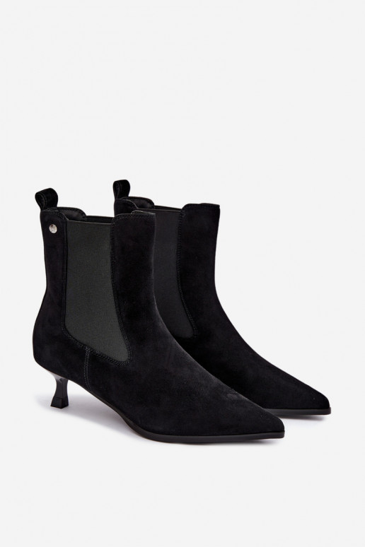 Insulated suede boots with heels Tai turiciejka K7756-01 in black