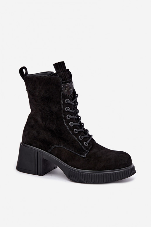 Insulated natural suede ankle boots Klocke Tai turiciejka K7675-23 in black
