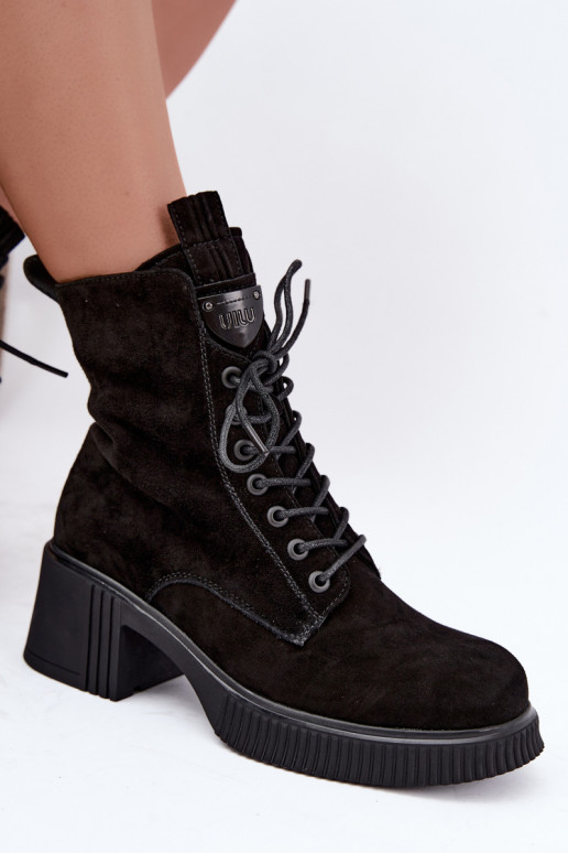 Insulated natural suede ankle boots Klocke Tai turiciejka K7675-23 in black