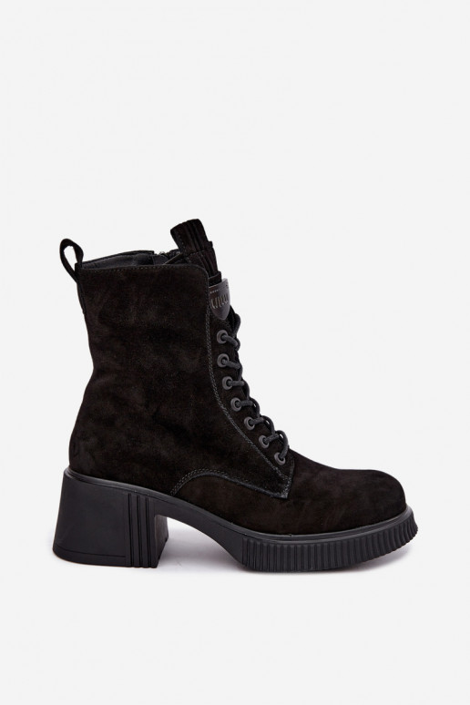 Insulated natural suede ankle boots Klocke Tai turiciejka K7675-23 in black