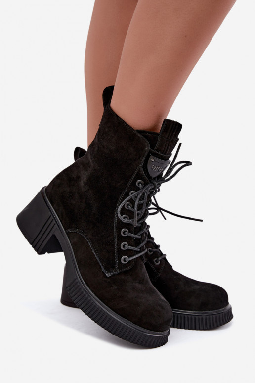 Insulated natural suede ankle boots Klocke Tai turiciejka K7675-23 in black