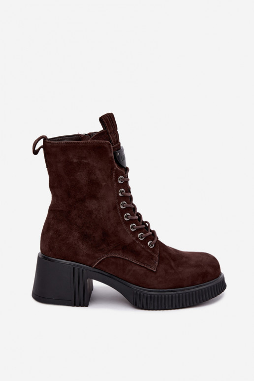 Insulated natural suede ankle boots Klocke Tai turiciejka K7675-29 in chocolate