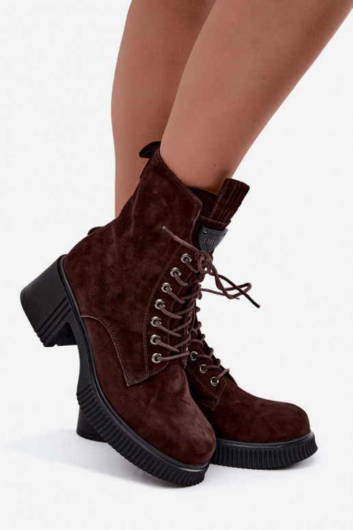 Insulated natural suede ankle boots Klocke Tai turiciejka K7675-29 in chocolate