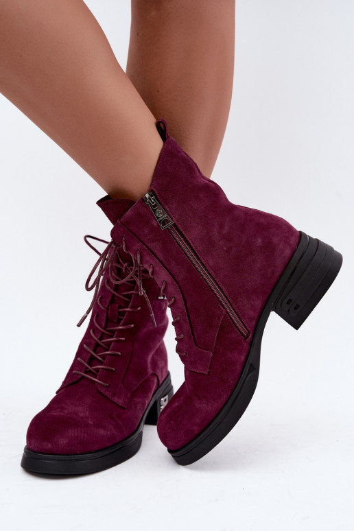 Faux suede paśiltinti moteriški batai Vinceza 67044 bordo