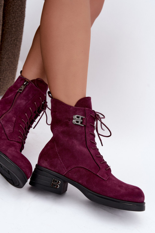 Faux suede insulated women's boots Vinceza 67044 burgundy