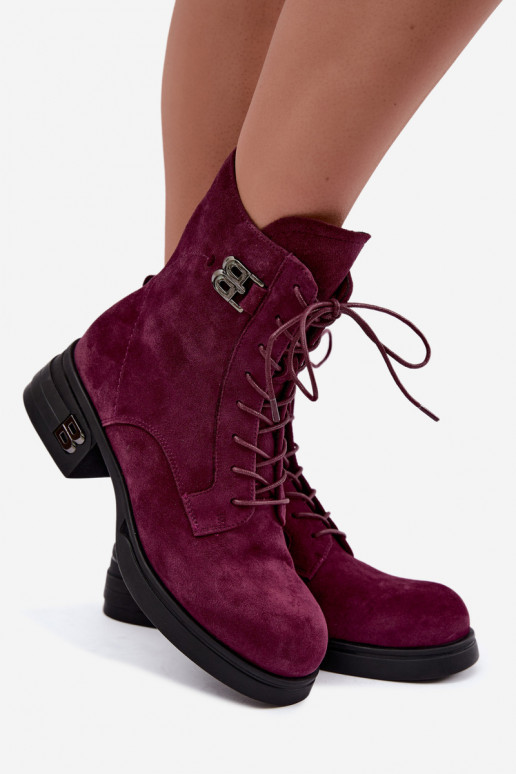 Faux suede paśiltinti moteriški batai Vinceza 67044 bordo