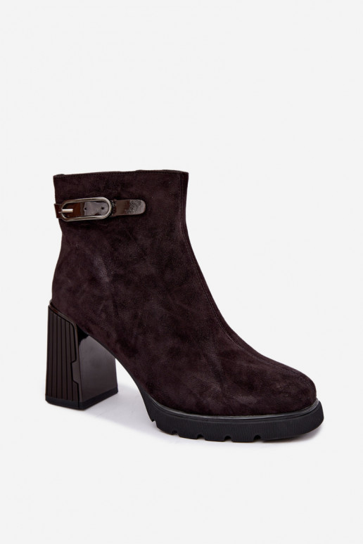 Insulated ankle boots made of faux suede with heels Vinceza 91172 chocolate