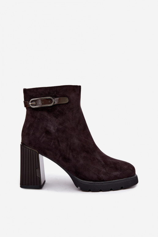 Insulated ankle boots made of faux suede with heels Vinceza 91172 chocolate
