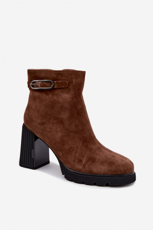 Insulated ankle boots made of faux suede with heels Vinceza 91172 brown