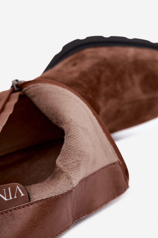 Insulated ankle boots made of faux suede with heels Vinceza 91172 brown