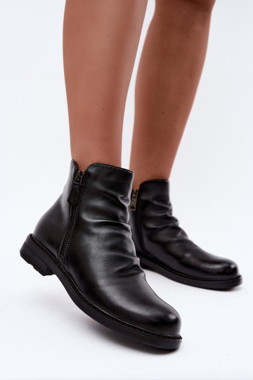Insulated ankle boots with ruffles and wide heels Vinceza 58683 black 2