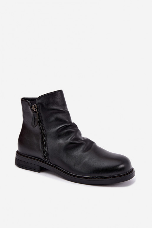 Insulated ankle boots with ruffles and wide heels Vinceza 58683 black