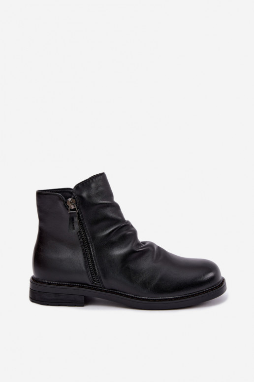 Insulated ankle boots with ruffles and wide heels Vinceza 58683 black