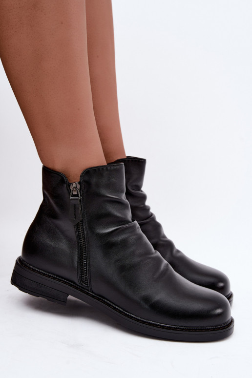 Insulated ankle boots with ruffles and wide heels Vinceza 58683 black