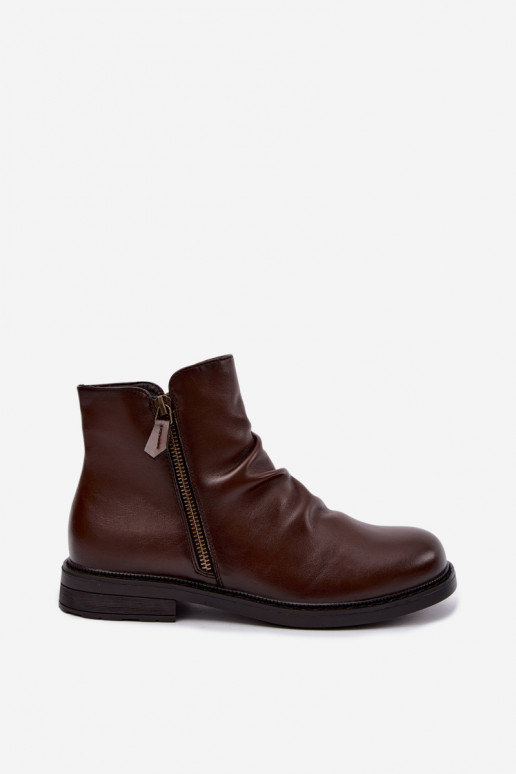 Insulated ankle boots with ruffles and wide heels Vinceza 58683 brown