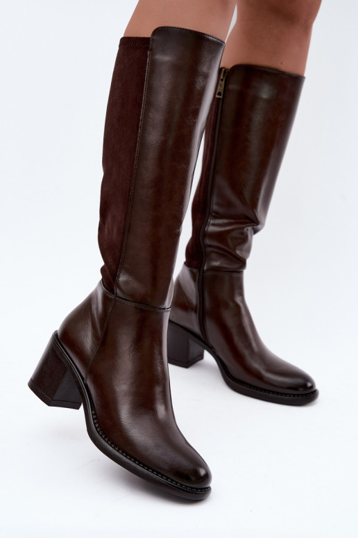 Insulated long boots with heels Vinceza 58652 chocolate