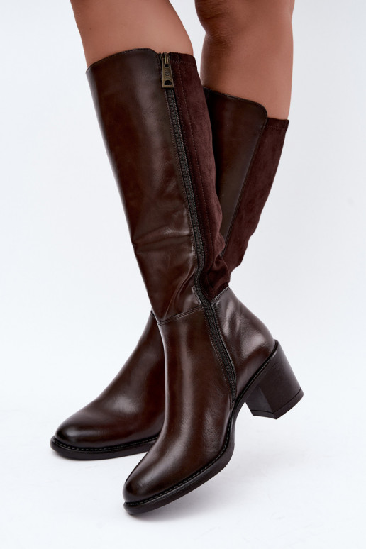 Insulated long boots with heels Vinceza 58652 chocolate