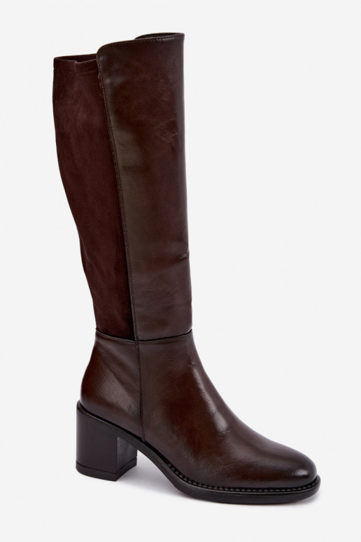 Insulated long boots with heels Vinceza 58652 chocolate